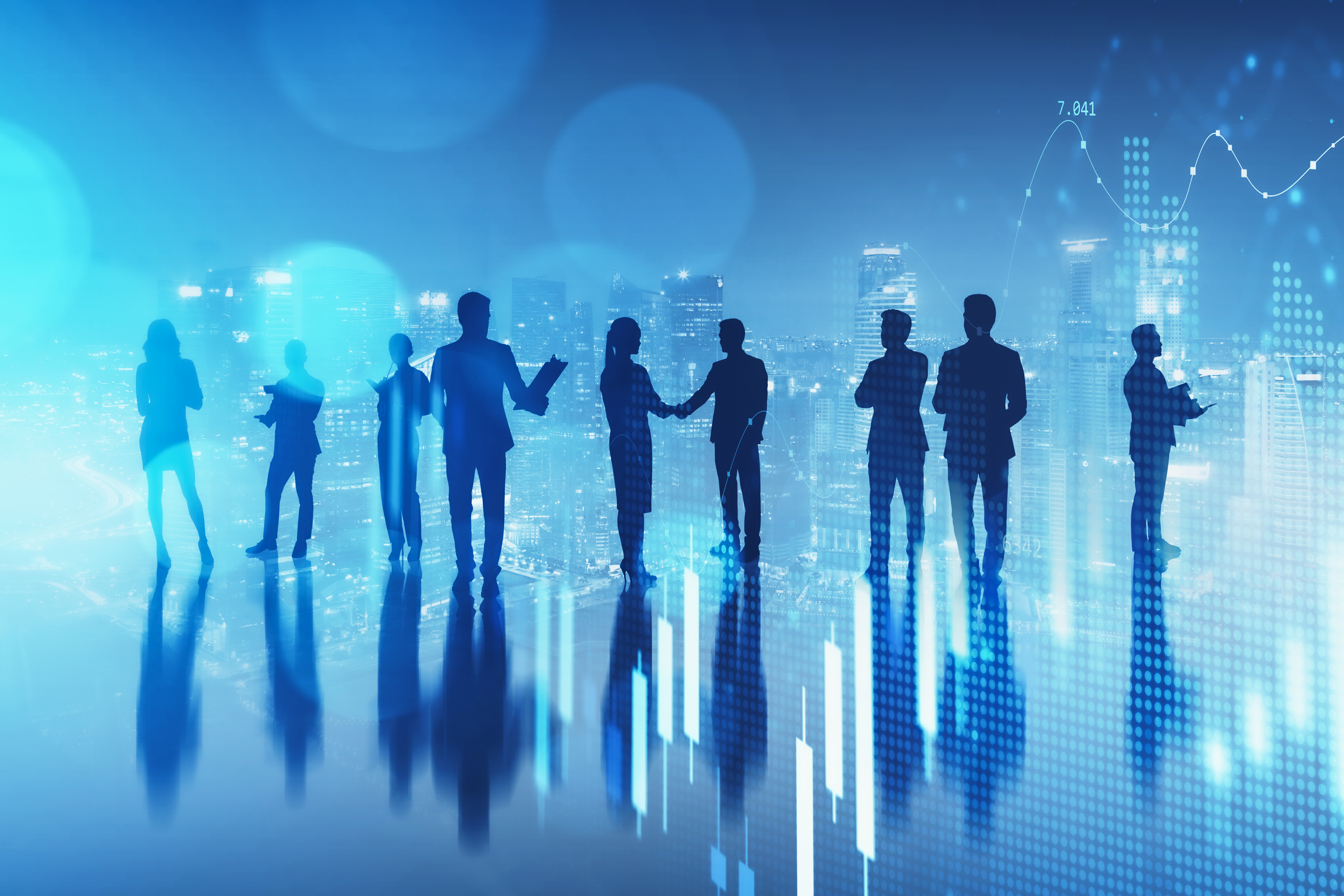 Silhouette,Of,Business,People,In,A,Row,Standing,Over,Aerial